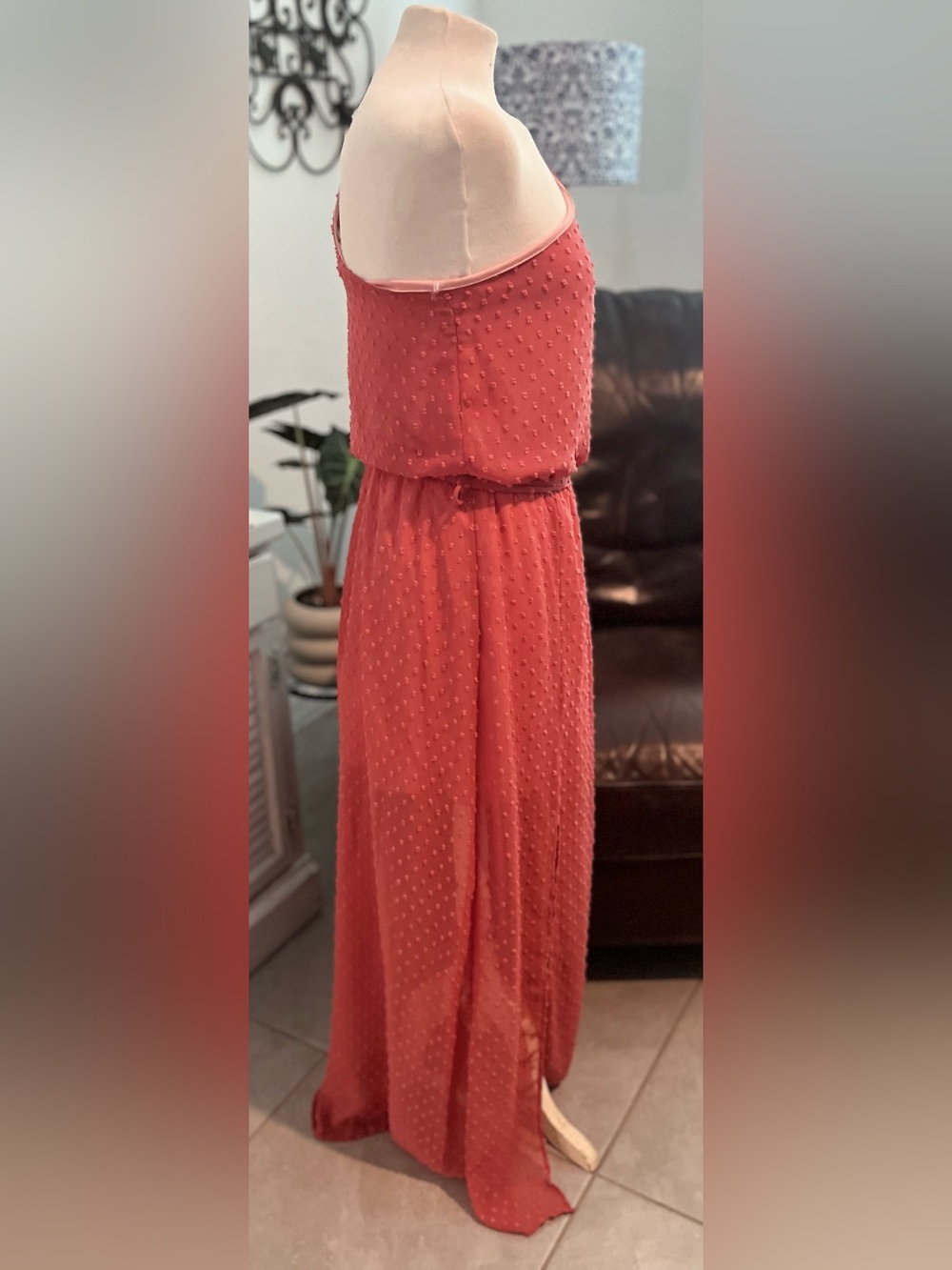 Peach Love California One-Shoulder Coral Maxi Dress - Picture 3 of 6